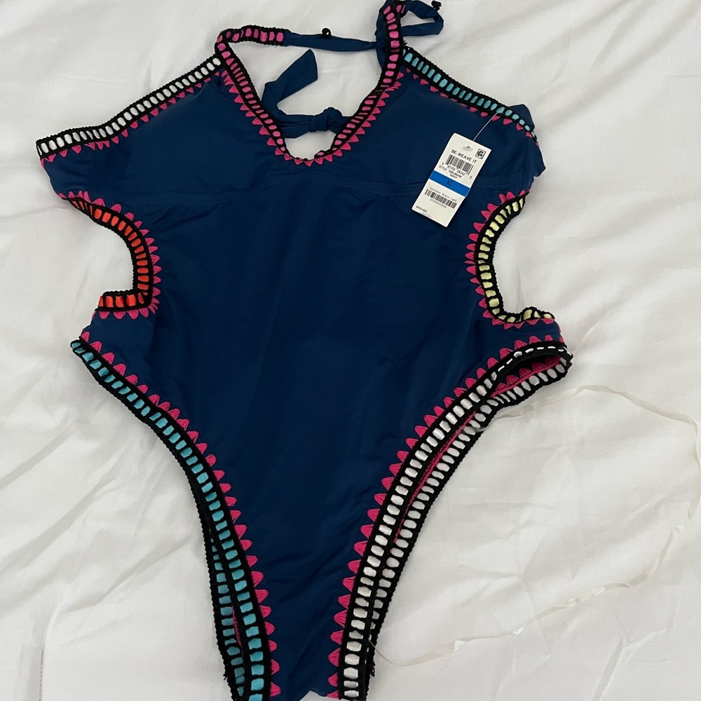 Bar III Navy One Piece Swimsuit with Multicolor Trim